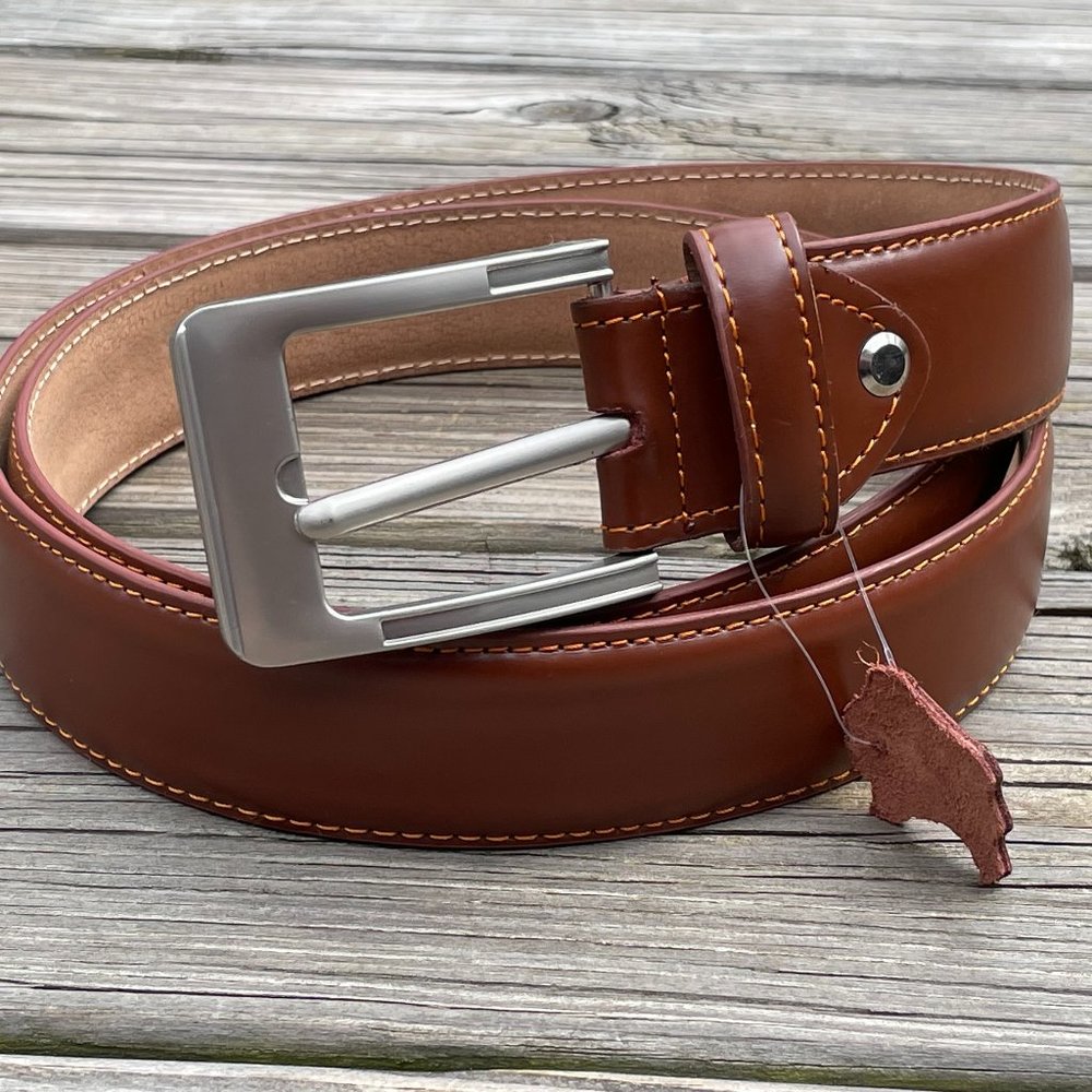 Handmade Brown Leather Belts Men Casual Dress Jeans Waistband Brown Size 42